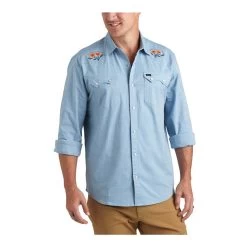 Howler Brothers Crosscut Deluxe Button Down Shirt -Outdoor Sports Equipment Shop F23 Crosscut Snapshirt Poppies Front WHITE 54257.1692646719